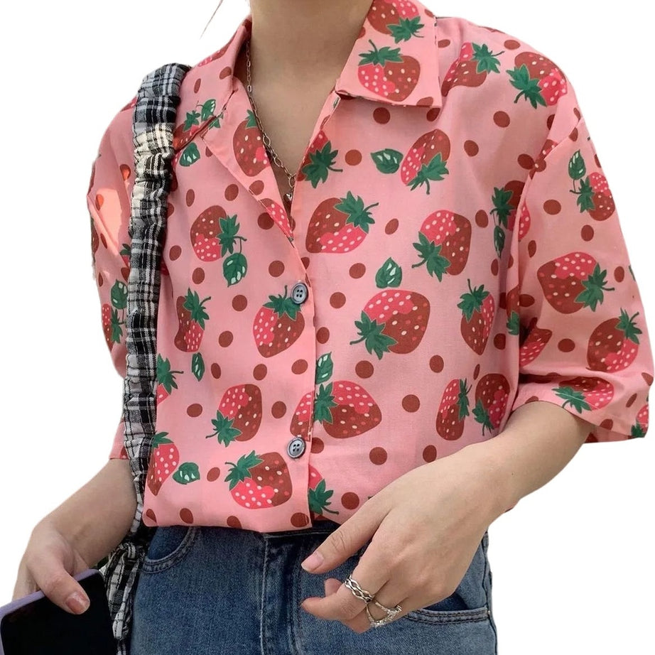 Y2k Sweet Korean Print Shirt