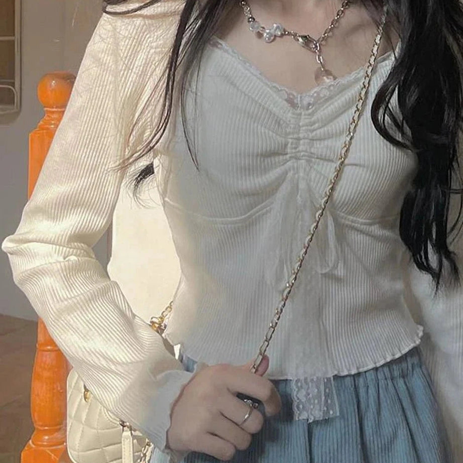 Y2k Sweet Lace Square Top