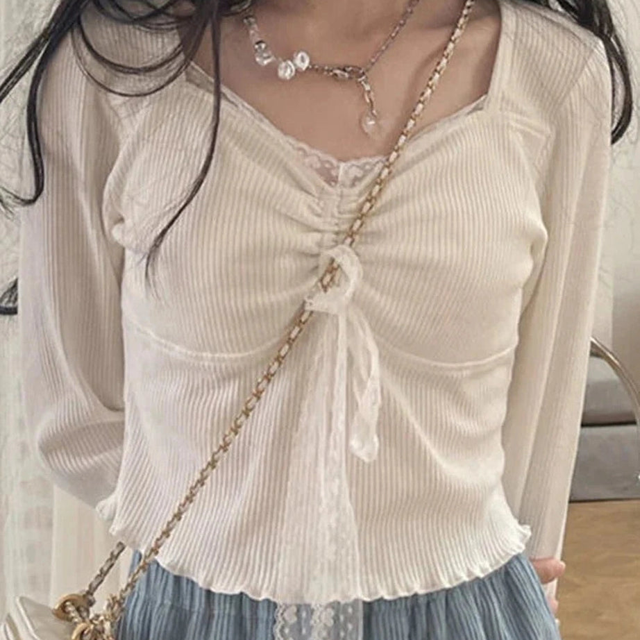 Y2k Sweet Lace Square Top