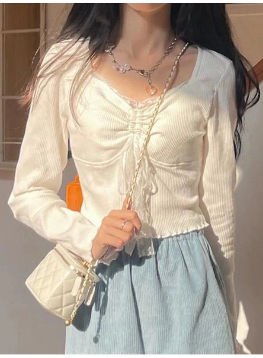 Y2k Sweet Lace Square Top