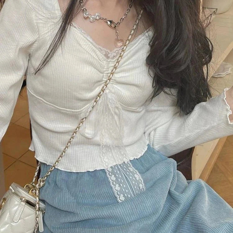 Y2k Sweet Lace Square Top