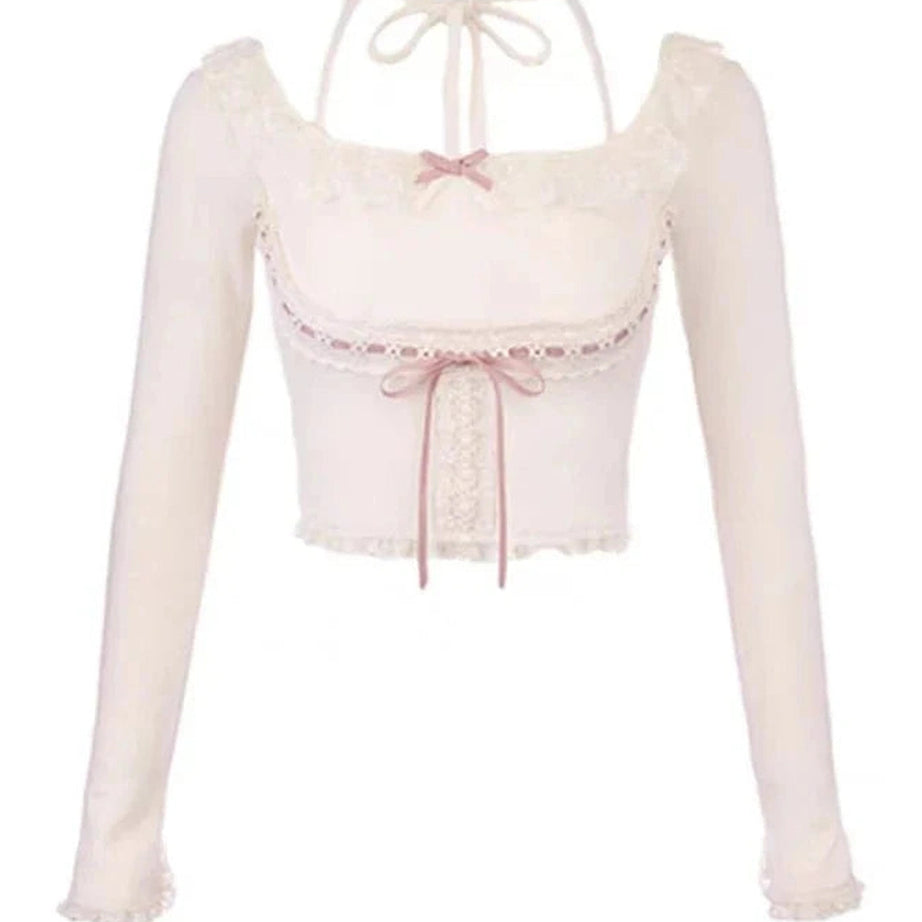 Y2k Sweet Spring Bow Lace Blouse