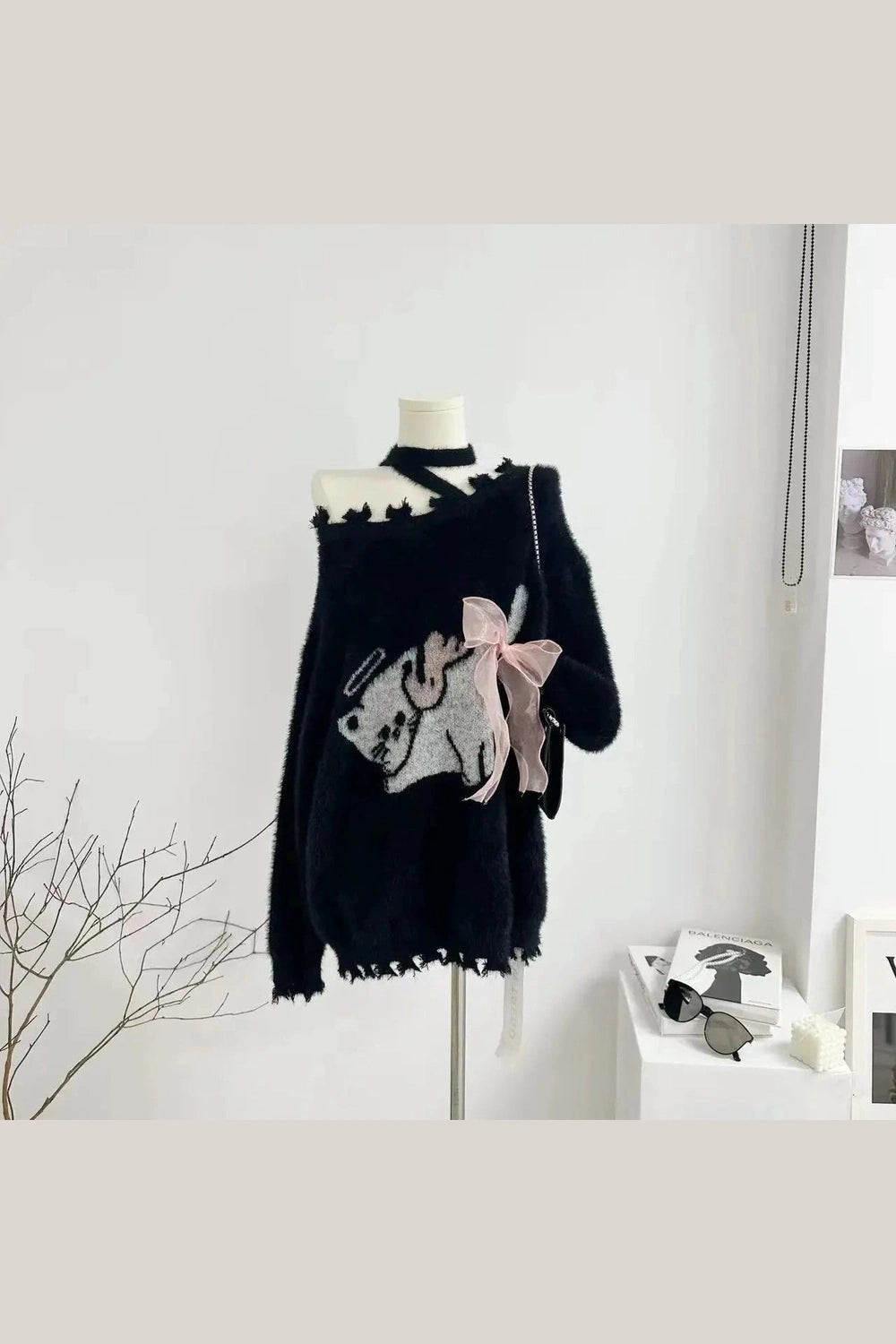 Y2k Sweet Oversized Black Sweater