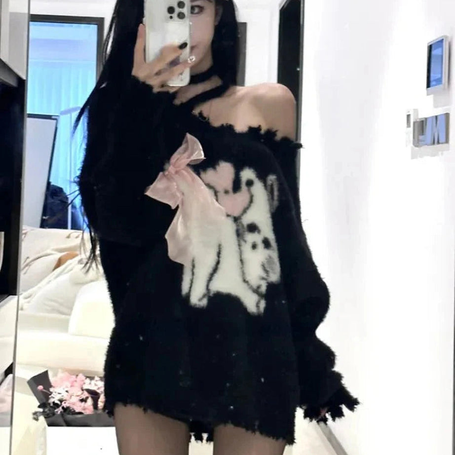 Y2k Sweet Oversized Black Sweater