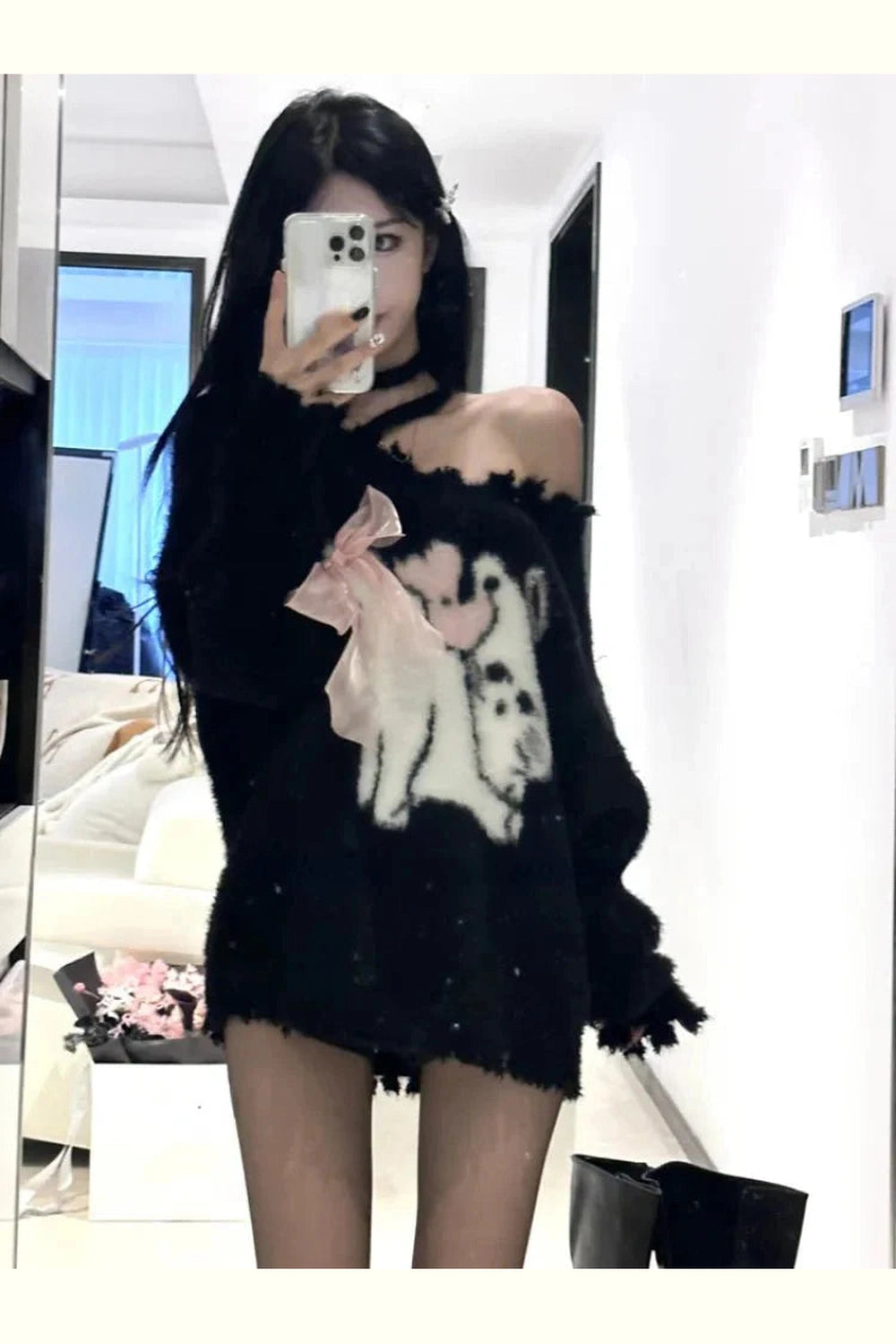 Y2k Sweet Oversized Black Sweater