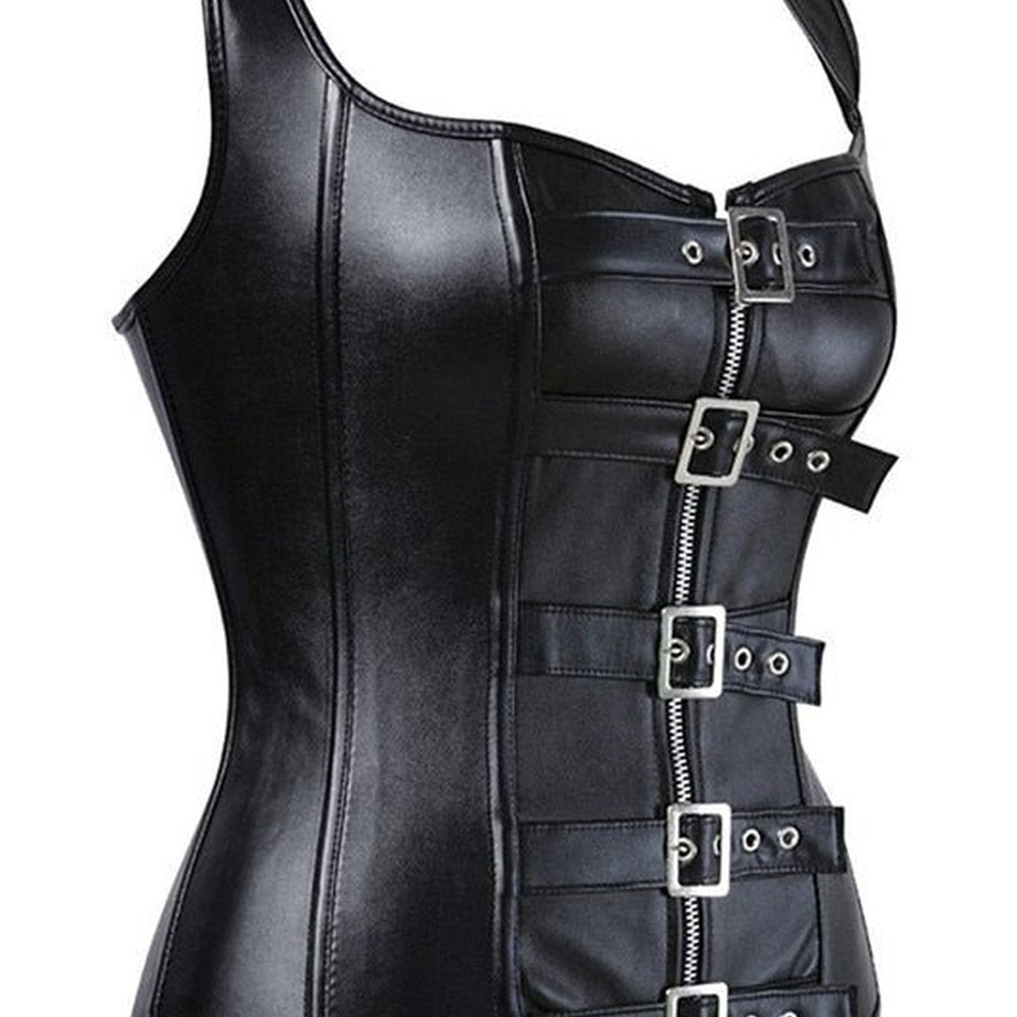 Y2k Synthetic Leather Black Corset