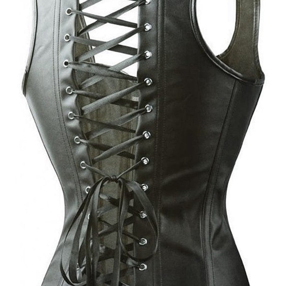 Y2k Synthetic Leather Black Corset
