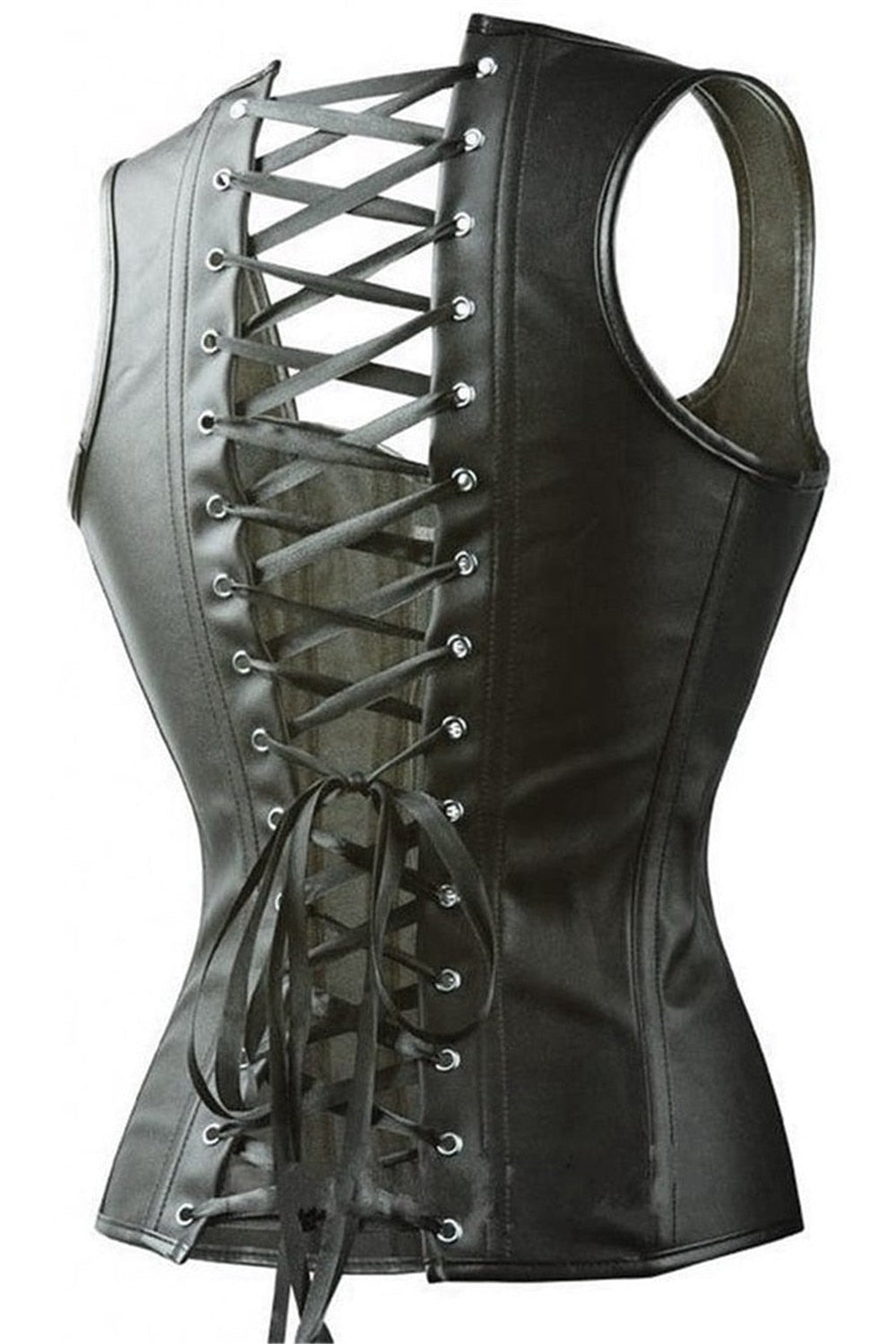 Y2k Synthetic Leather Black Corset