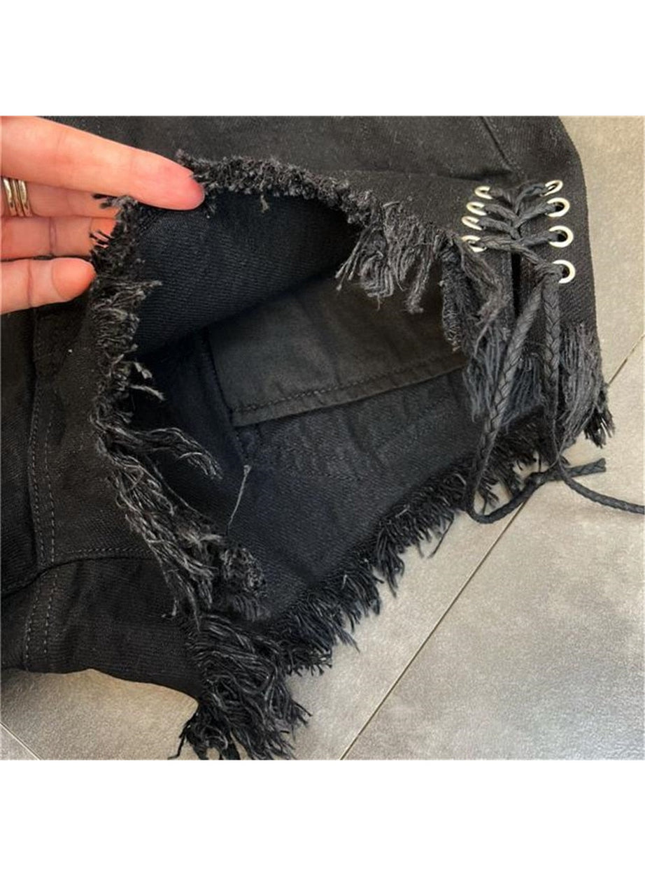 Y2k Tassel Fringe Denim Shorts