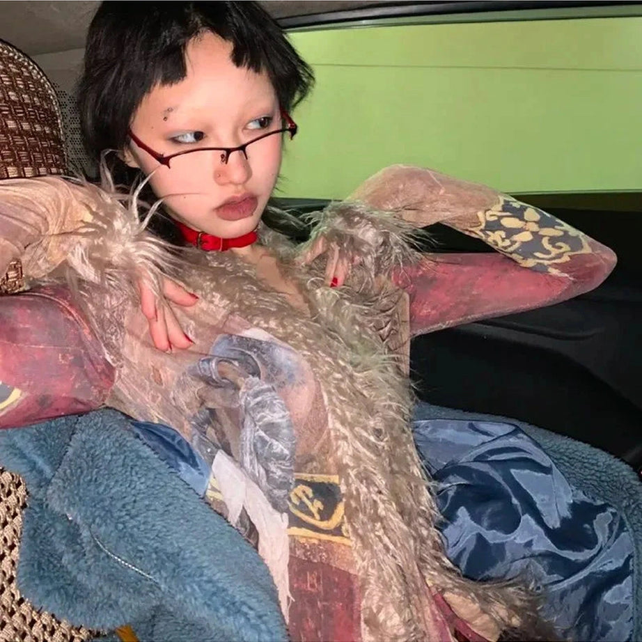 Y2k Tassel Mesh Grunge Irregular Shirt