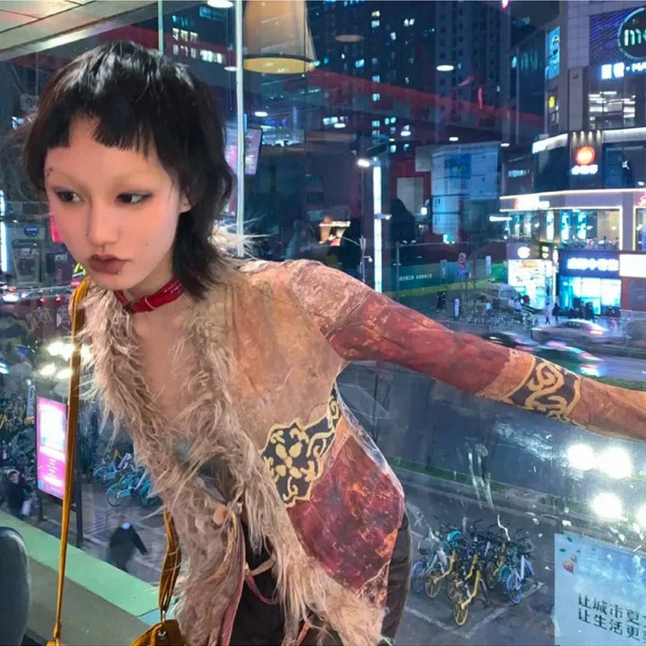 Y2k Tassel Mesh Grunge Irregular Shirt