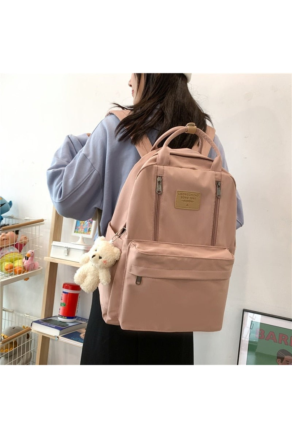 Y2k Teenager Girls Double Zipper Backpack