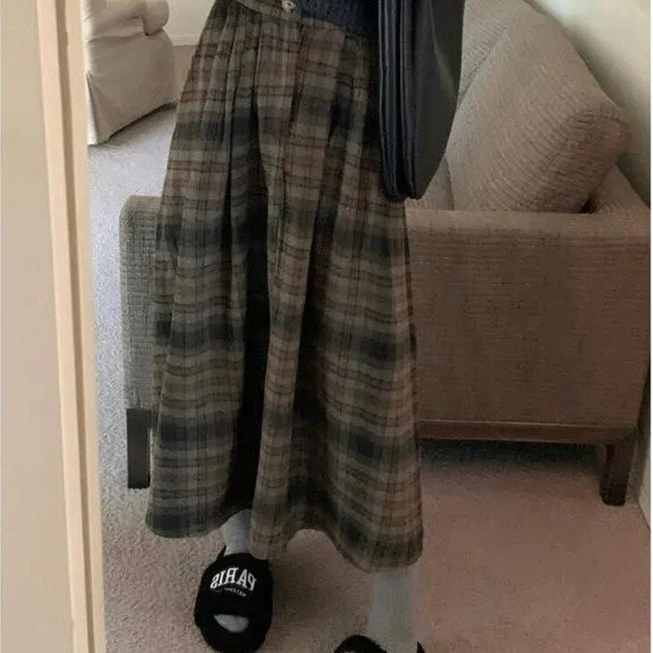 Y2k Thick Plaid Pleated Skirt
