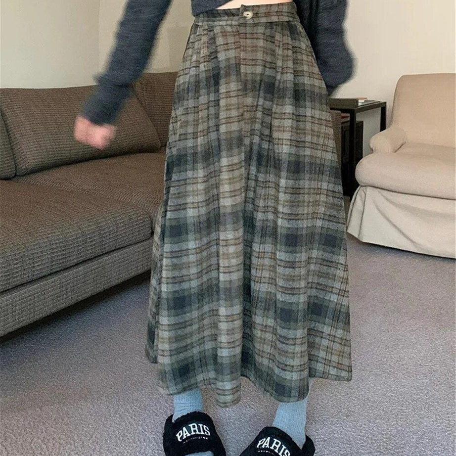 Y2k Thick Plaid Pleated Skirt