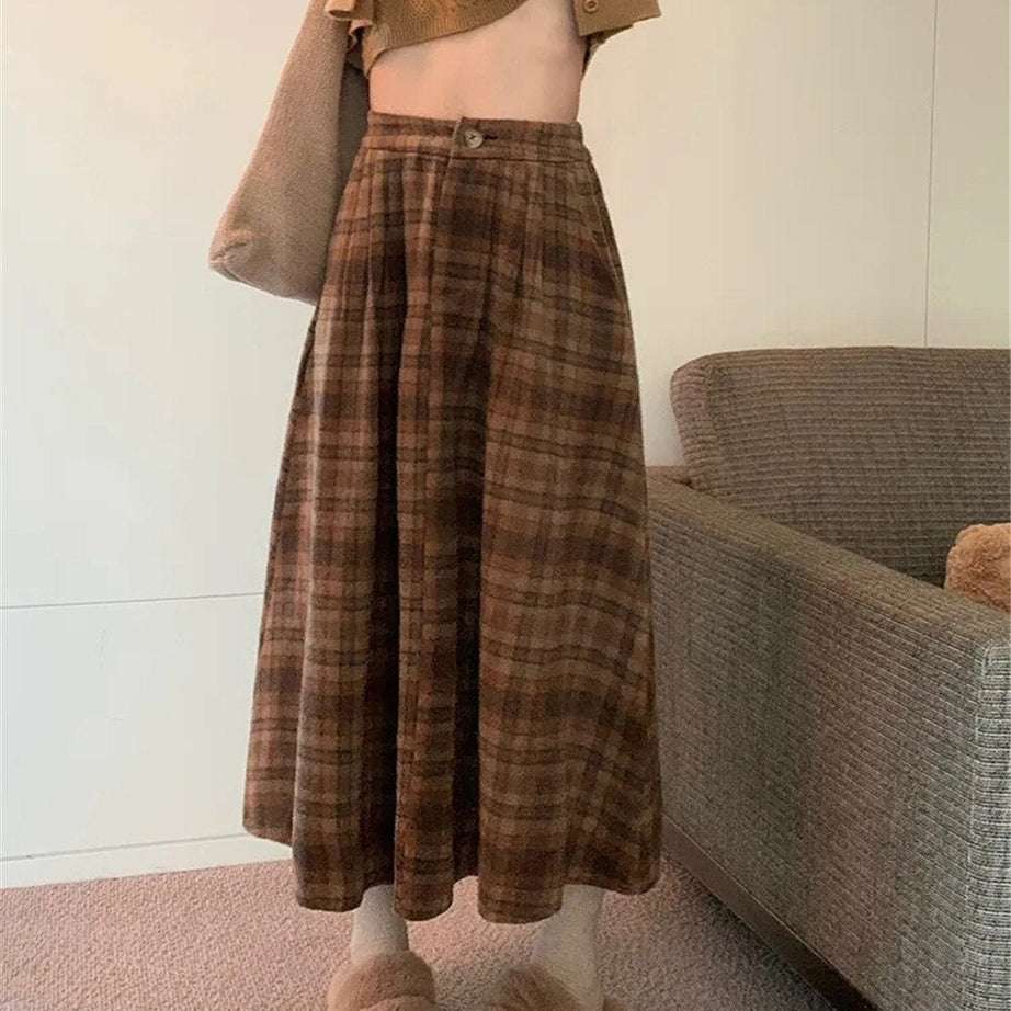 Y2k Thick Plaid Pleated Skirt