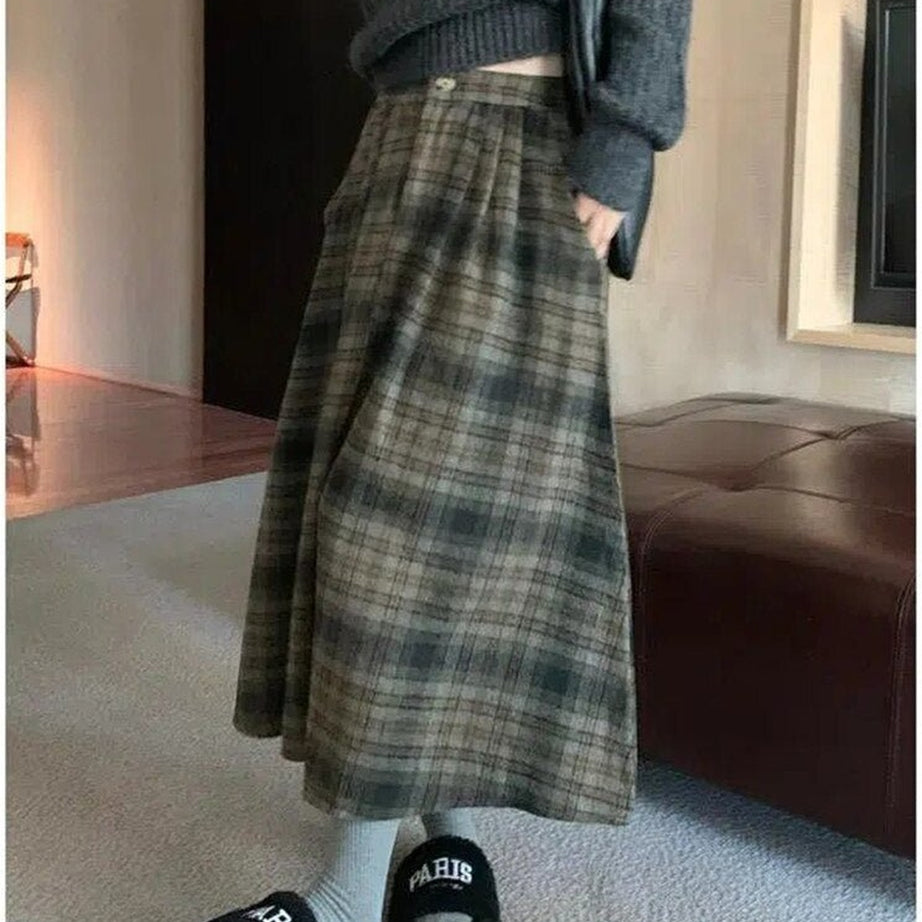 Y2k Thick Plaid Pleated Skirt
