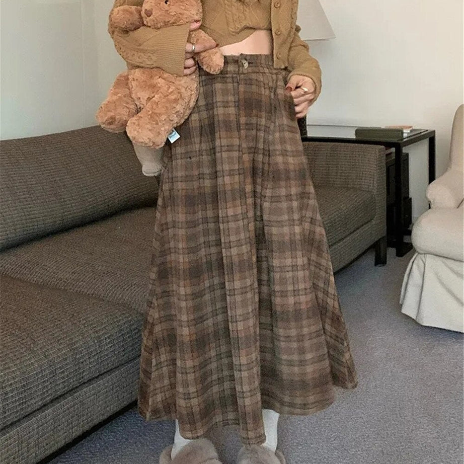 Y2k Thick Plaid Pleated Skirt