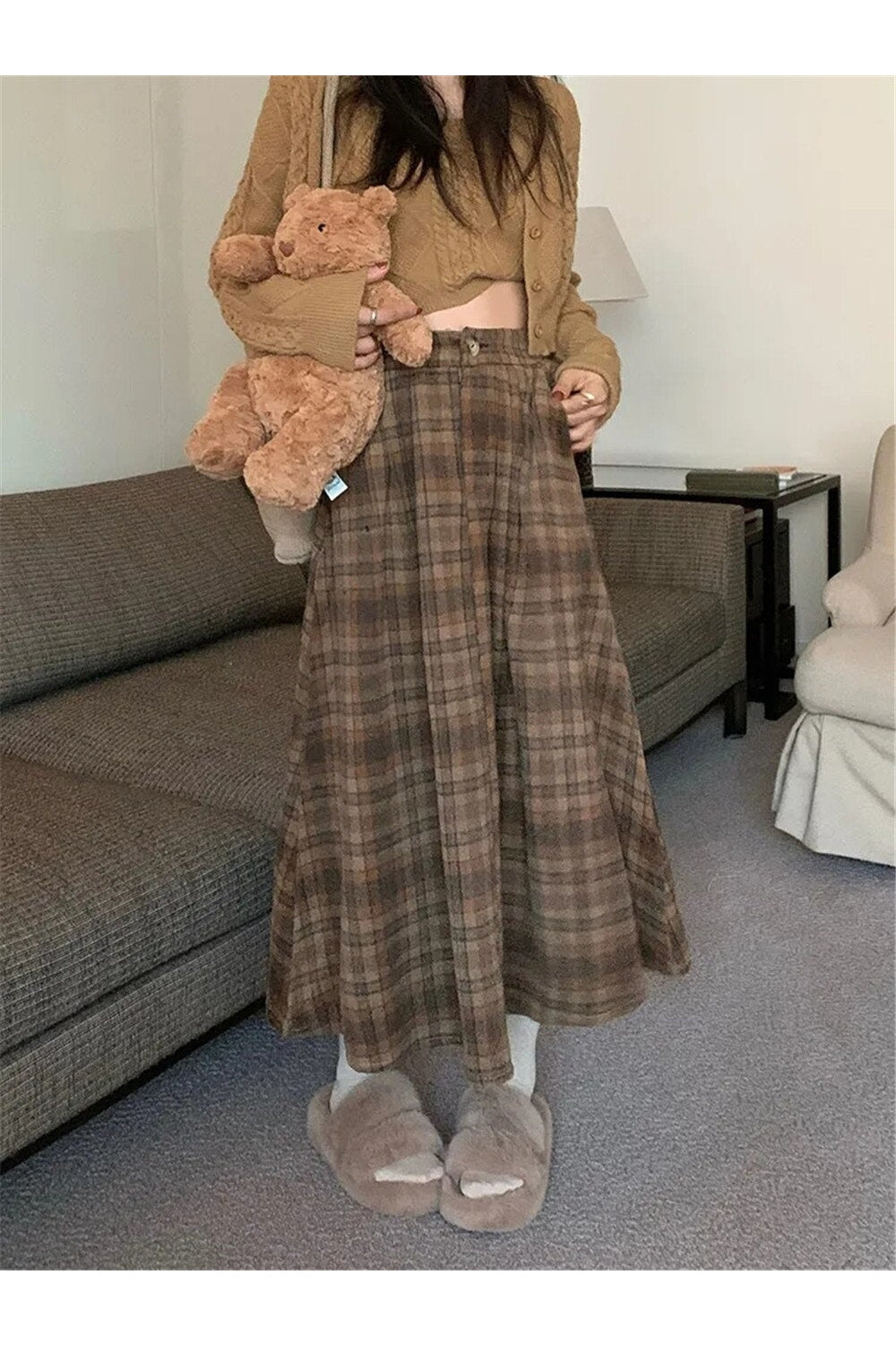 Y2k Thick Plaid Pleated Skirt