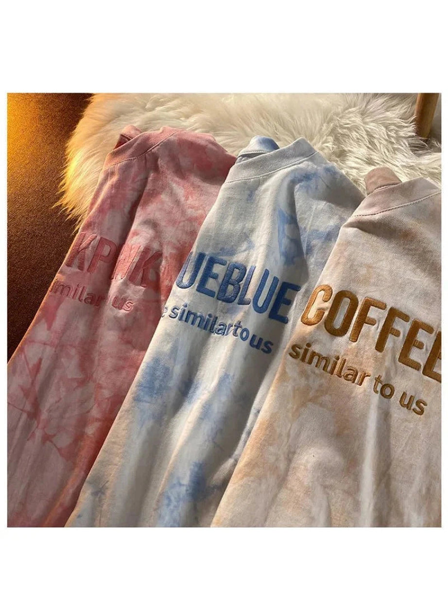 Y2k Tie-dye Embroidery Letter T-shirt