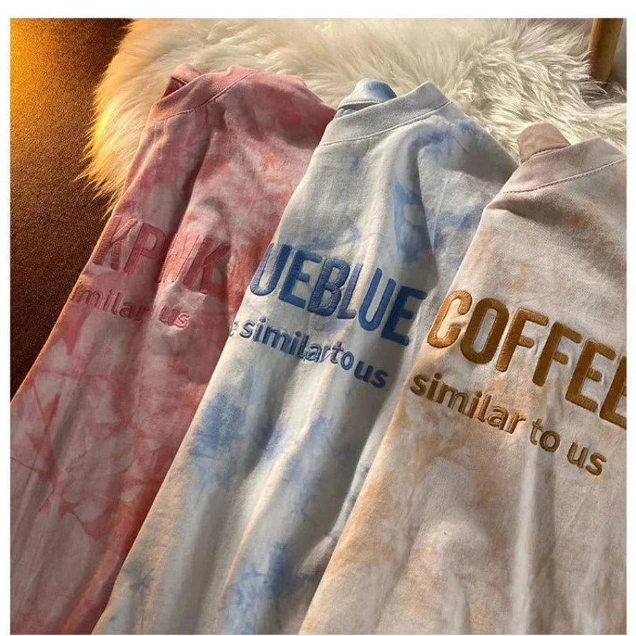Y2k Tie-dye Embroidery Letter T-shirt