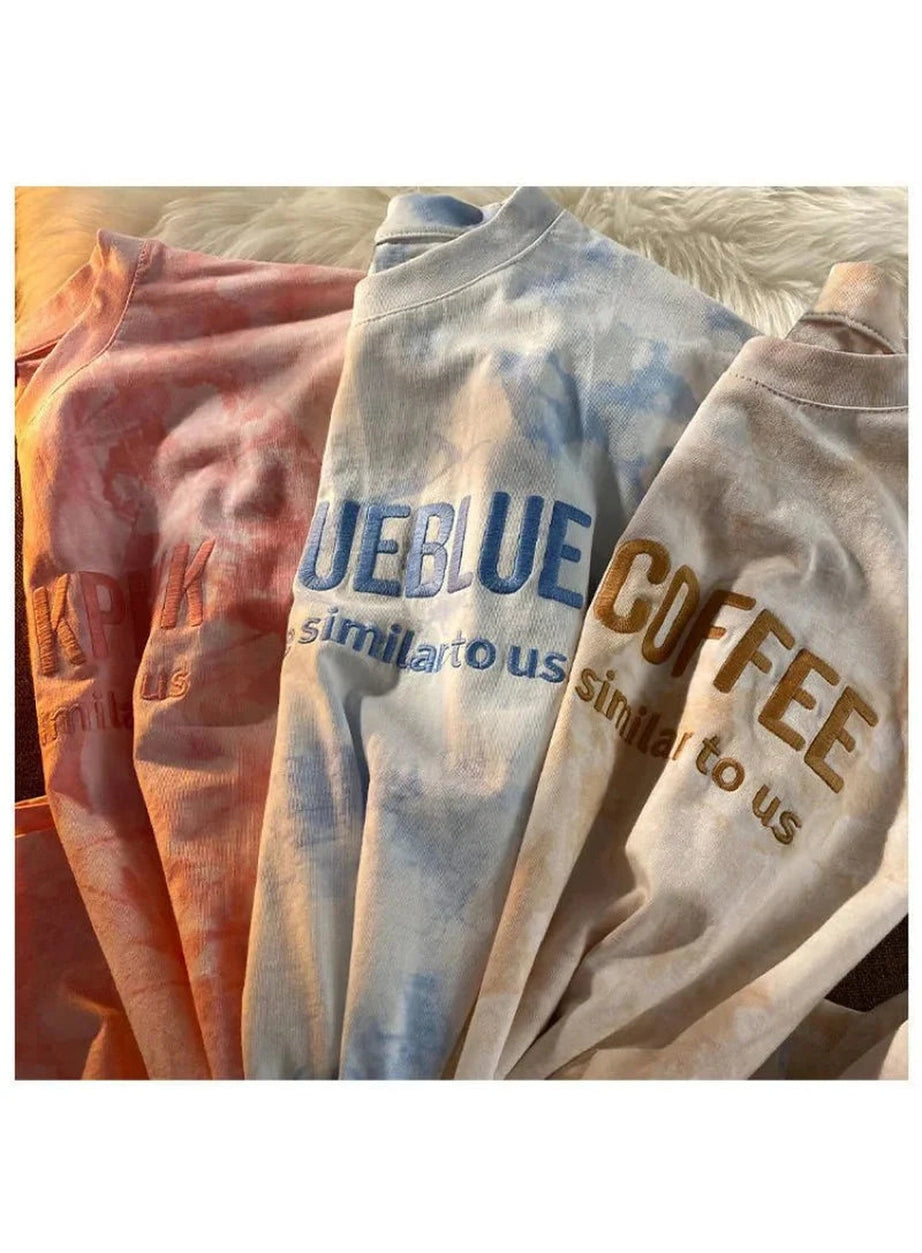 Y2k Tie-dye Embroidery Letter T-shirt