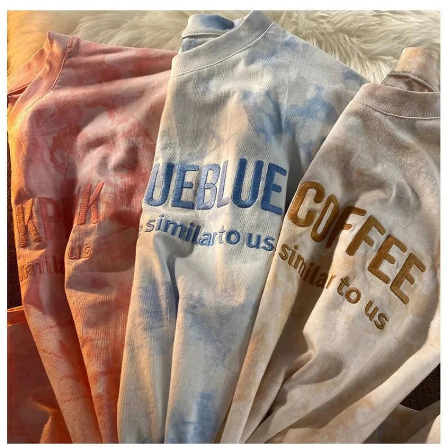 Y2k Tie-dye Embroidery Letter T-shirt