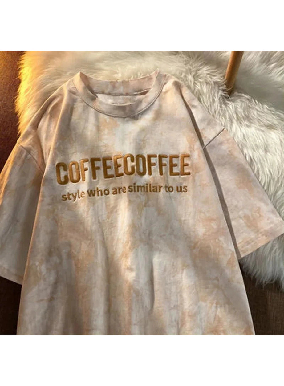 Y2k Tie-dye Embroidery Letter T-shirt