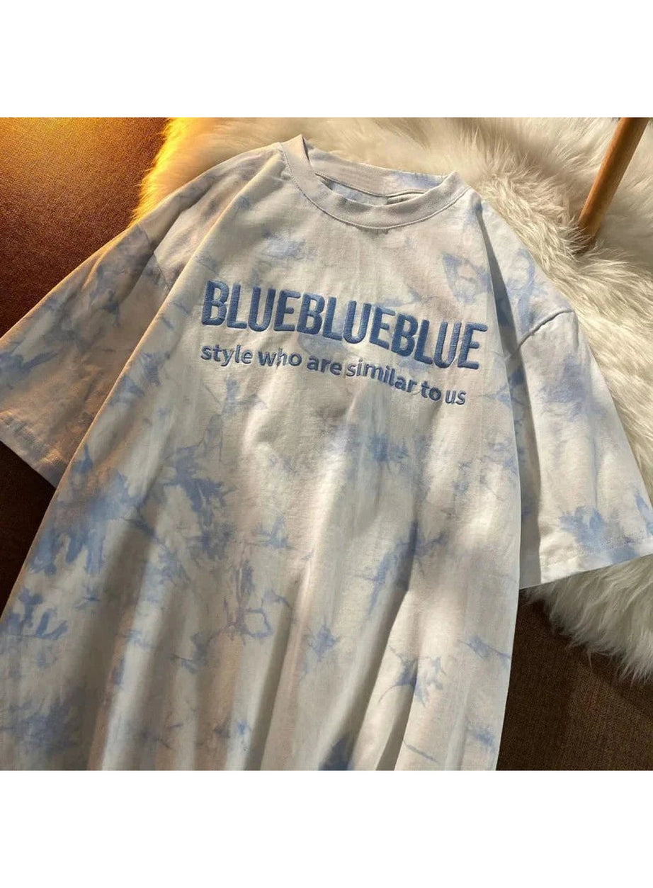 Y2k Tie-dye Embroidery Letter T-shirt