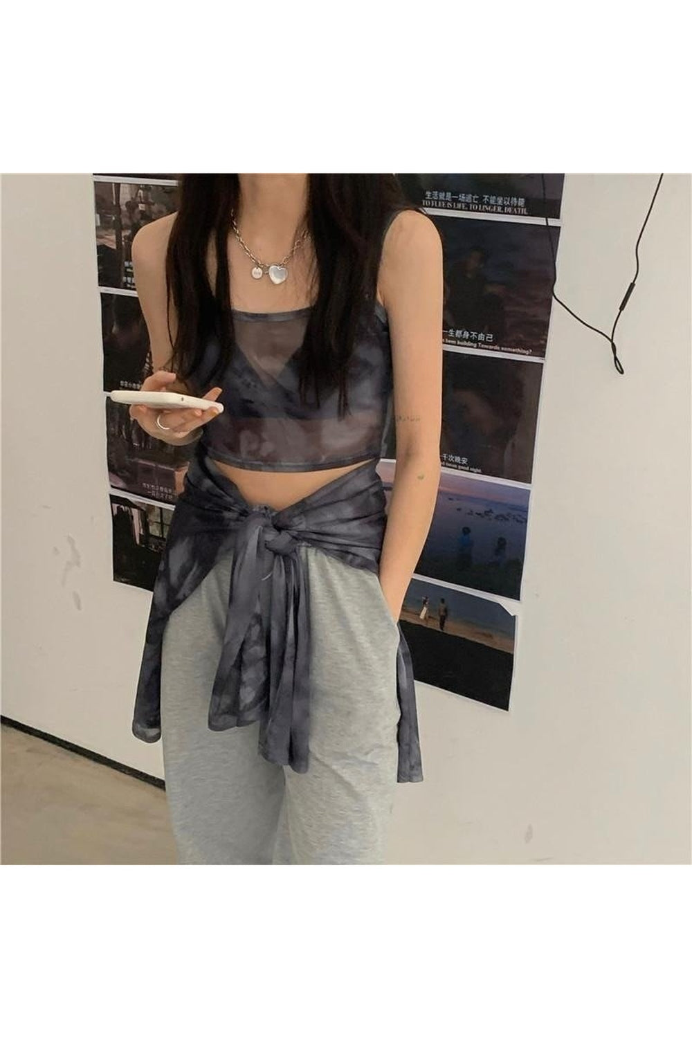 Y2k Tie Dye Long Sleeve Mesh T-shirt