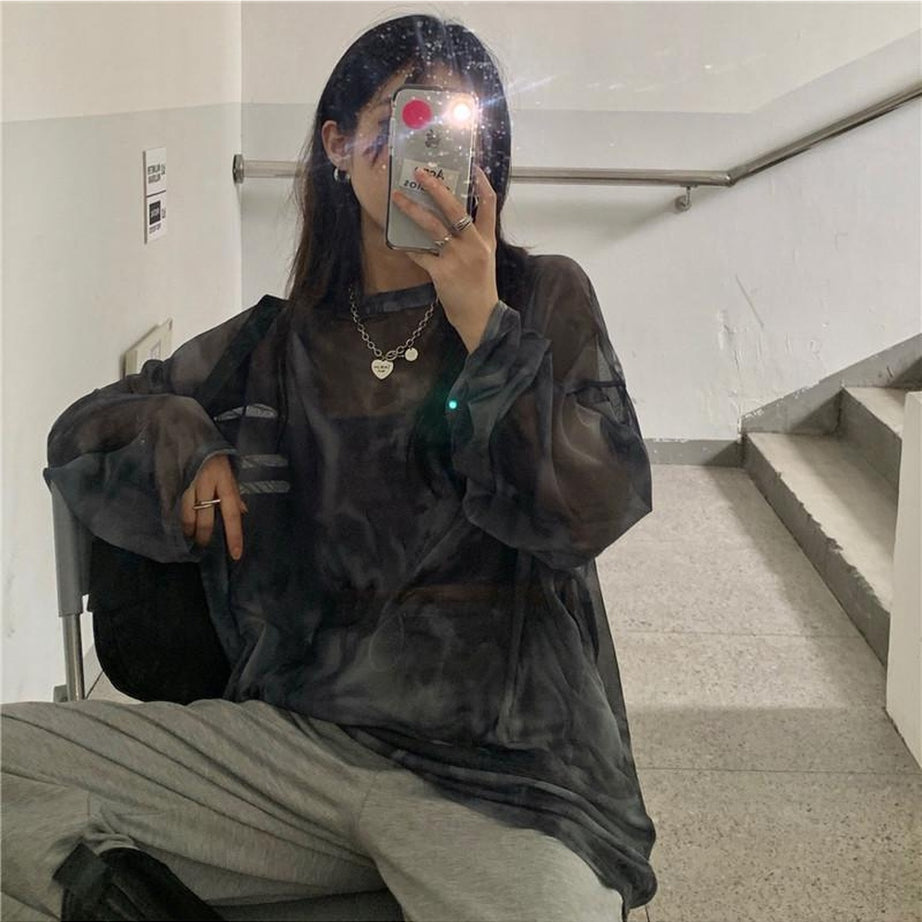 Y2k Tie Dye Long Sleeve Mesh T-shirt