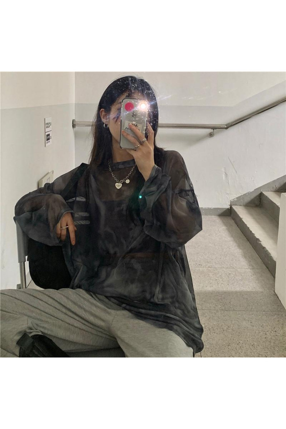 Y2k Tie Dye Long Sleeve Mesh T-shirt