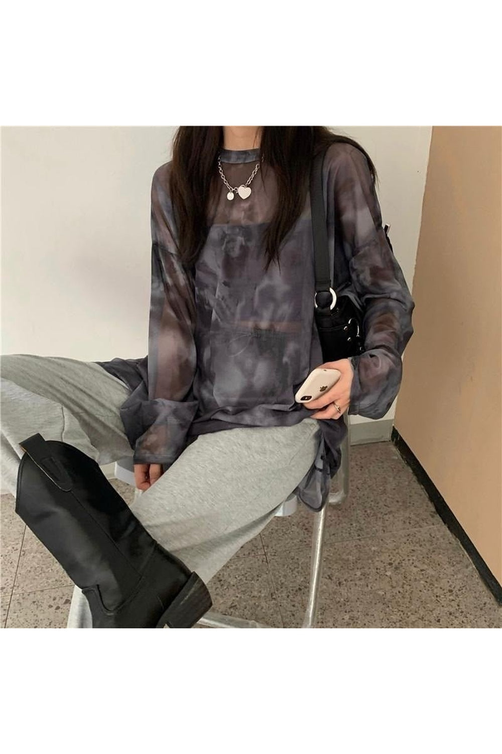 Y2k Tie Dye Long Sleeve Mesh T-shirt