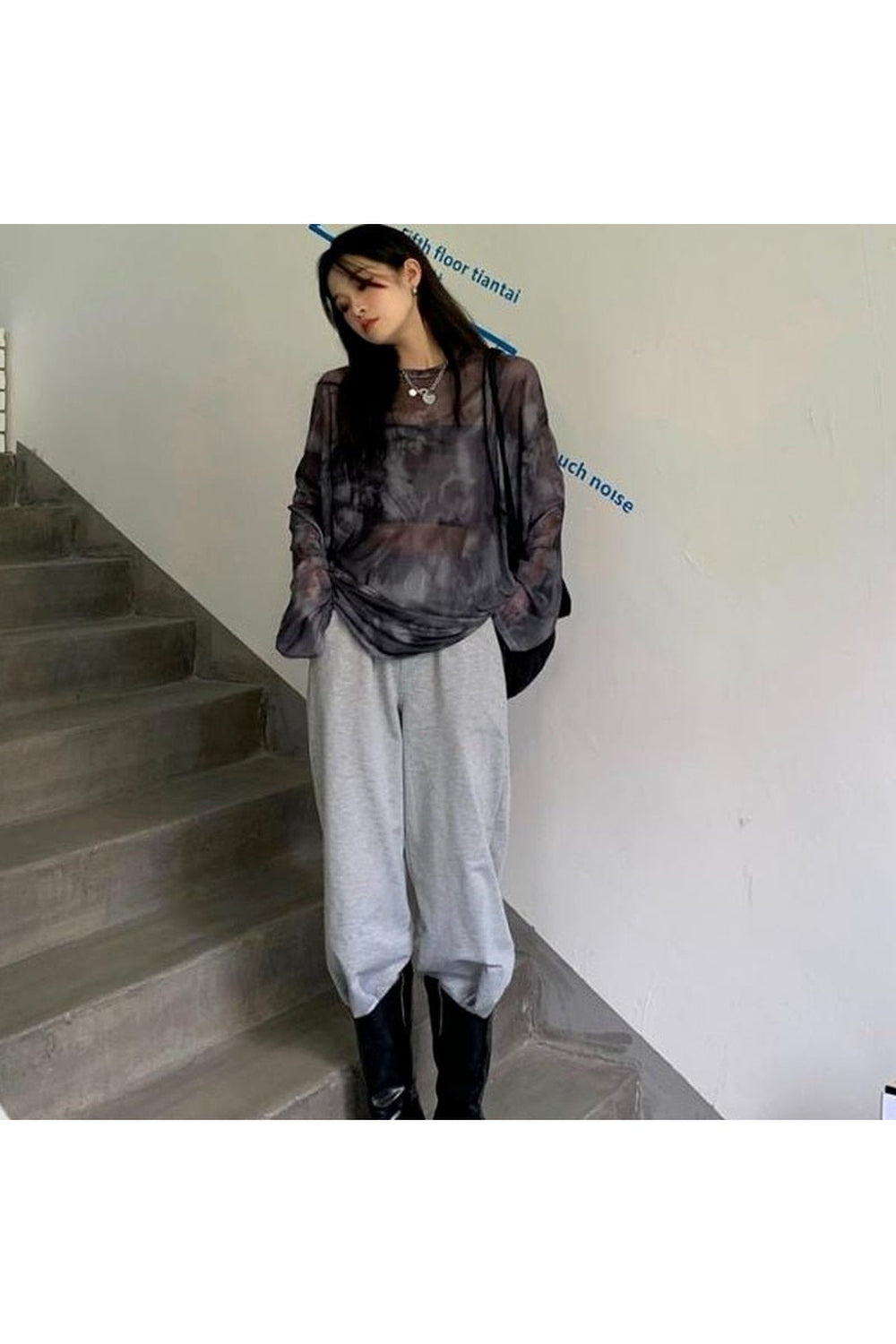 Y2k Tie Dye Long Sleeve Mesh T-shirt