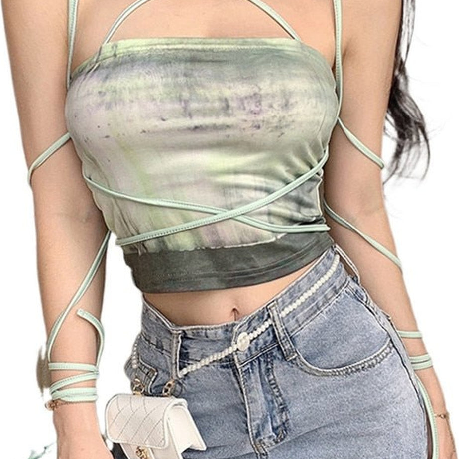 Y2k Tie Dye Spaghetti Strap Crop Top