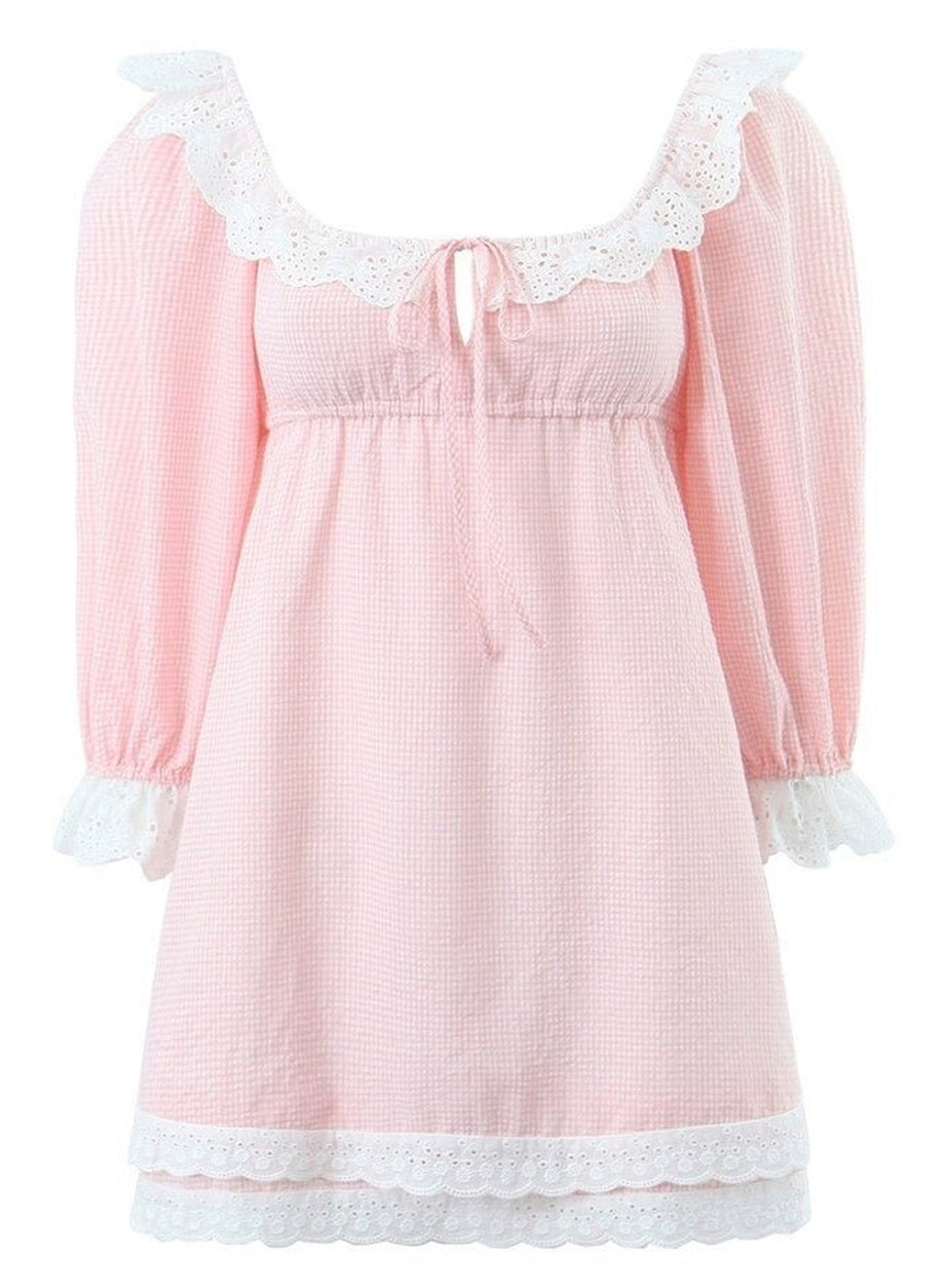 Y2k Tie-Neck Plaid Mini Dress