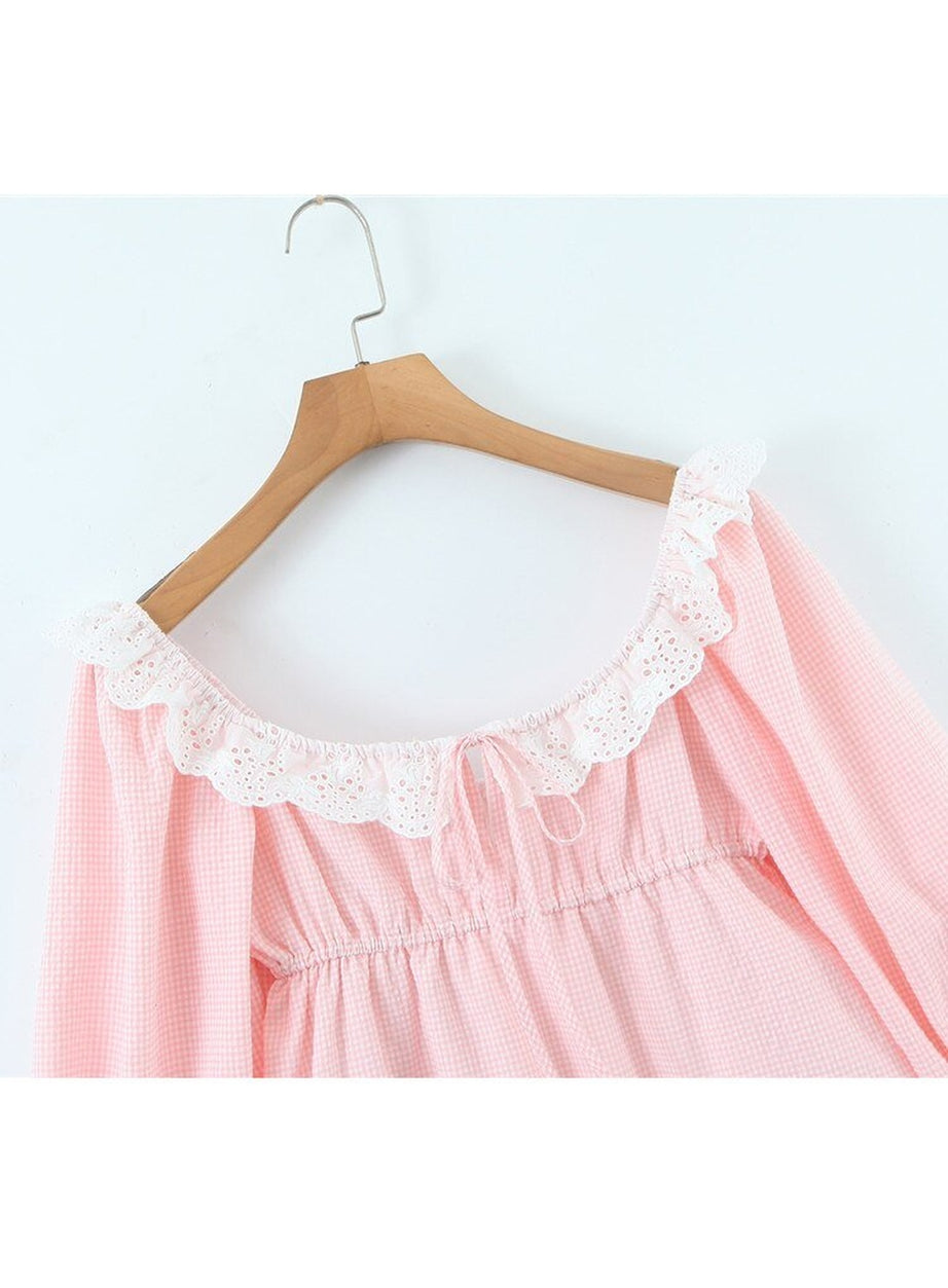 Y2k Tie-Neck Plaid Mini Dress