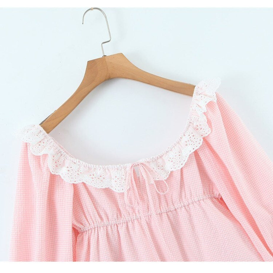 Y2k Tie-Neck Plaid Mini Dress