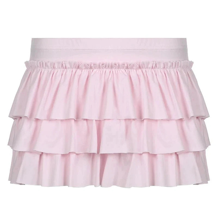 Y2k Tiered Ruffle Pink Skirt