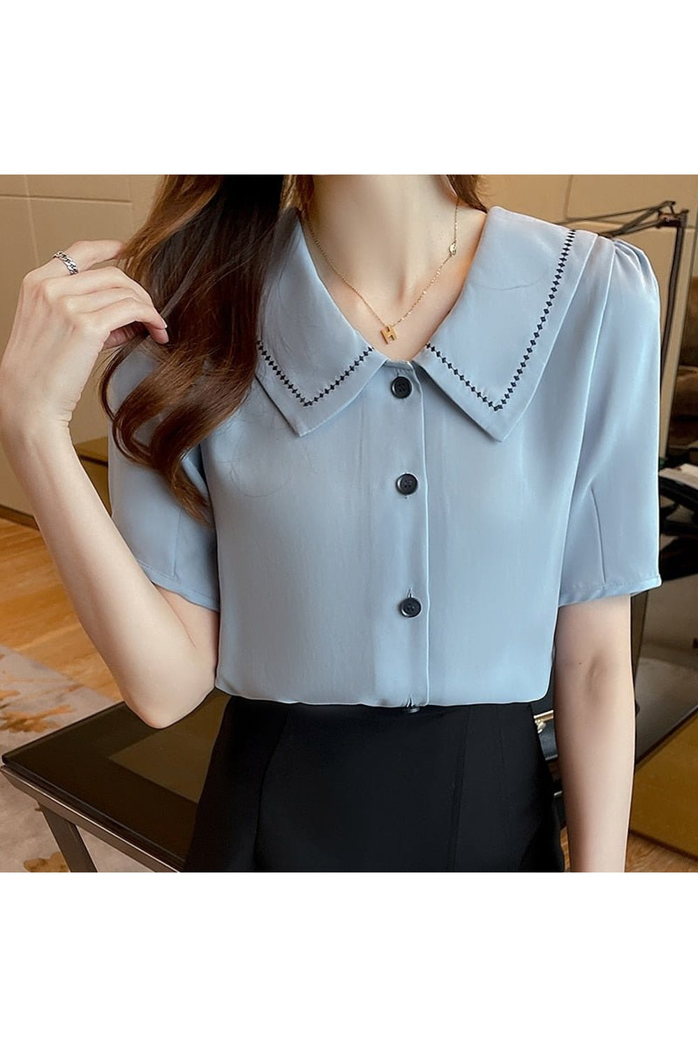 Y2k Turn-Down Collar Chiffon Blouse
