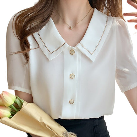 Turn-Down Collar Chiffon Blouse - Blouses