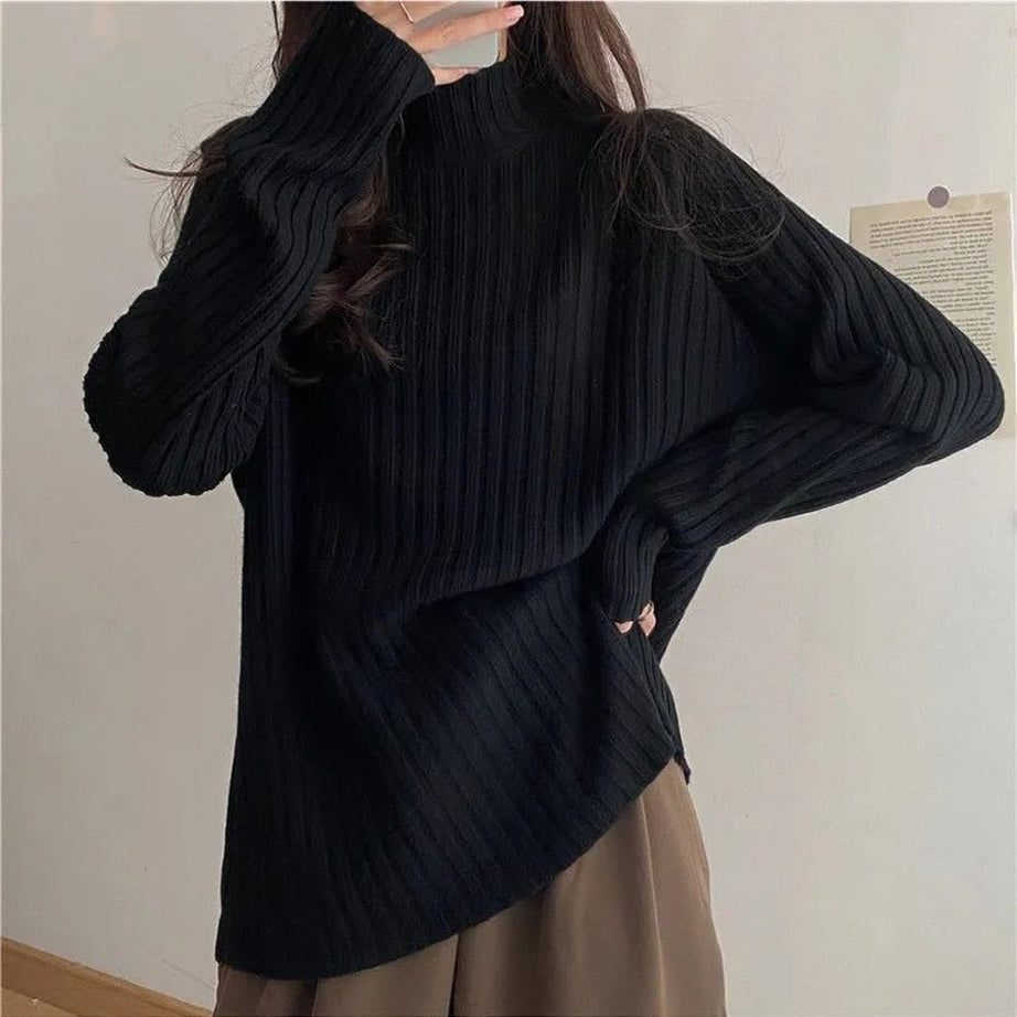 Y2k Turtleneck Solid Office Sweater
