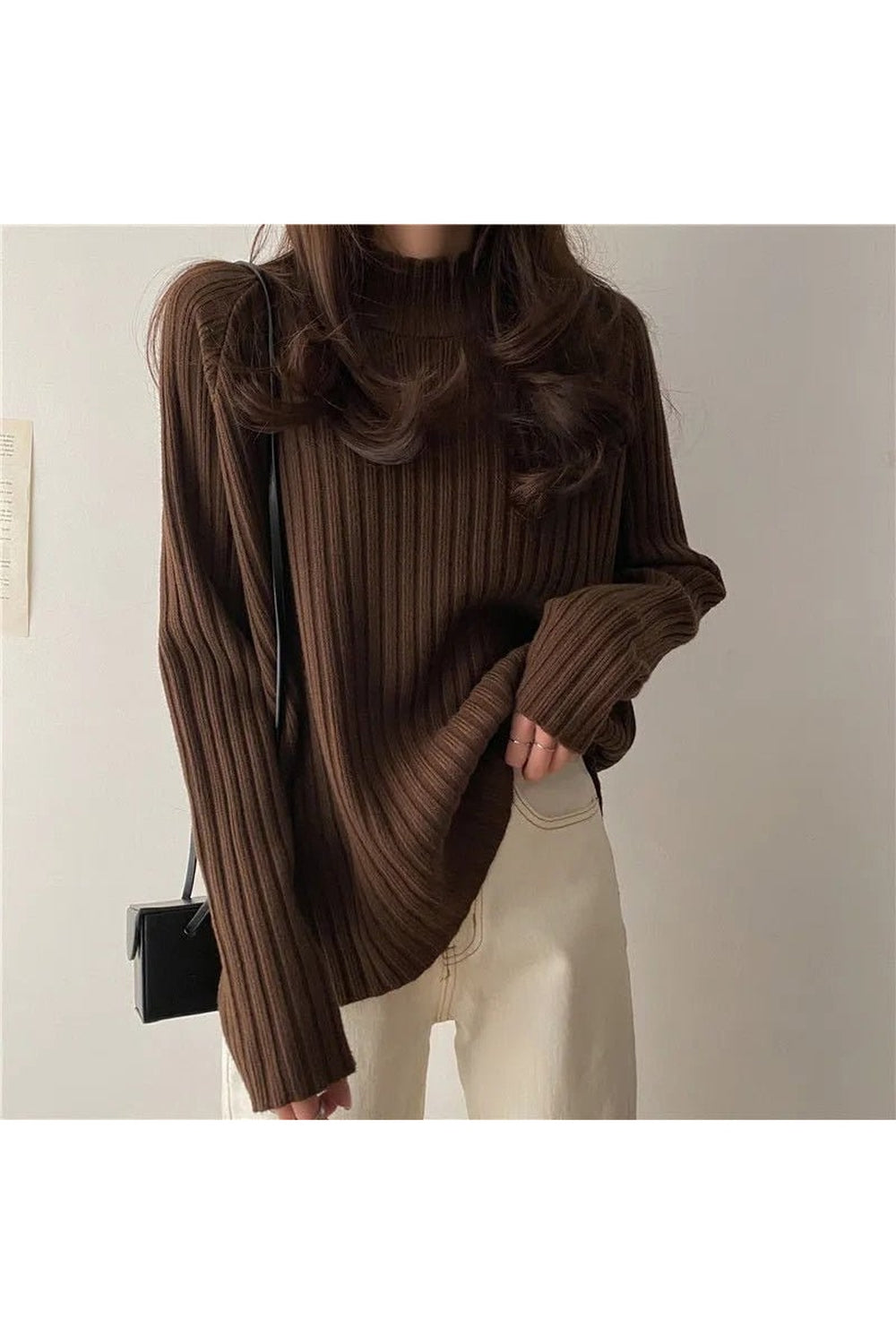 Y2k Turtleneck Solid Office Sweater
