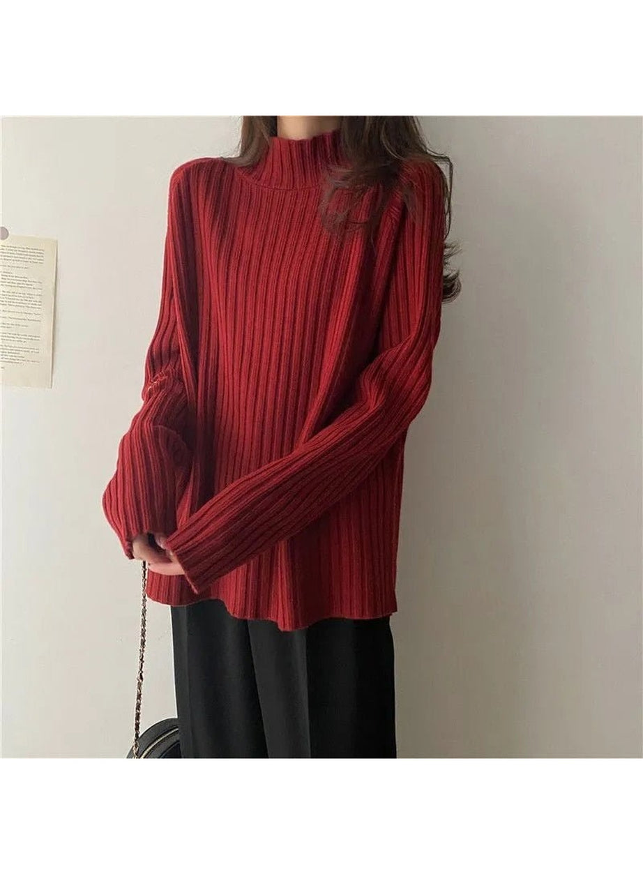 Y2k Turtleneck Solid Office Sweater