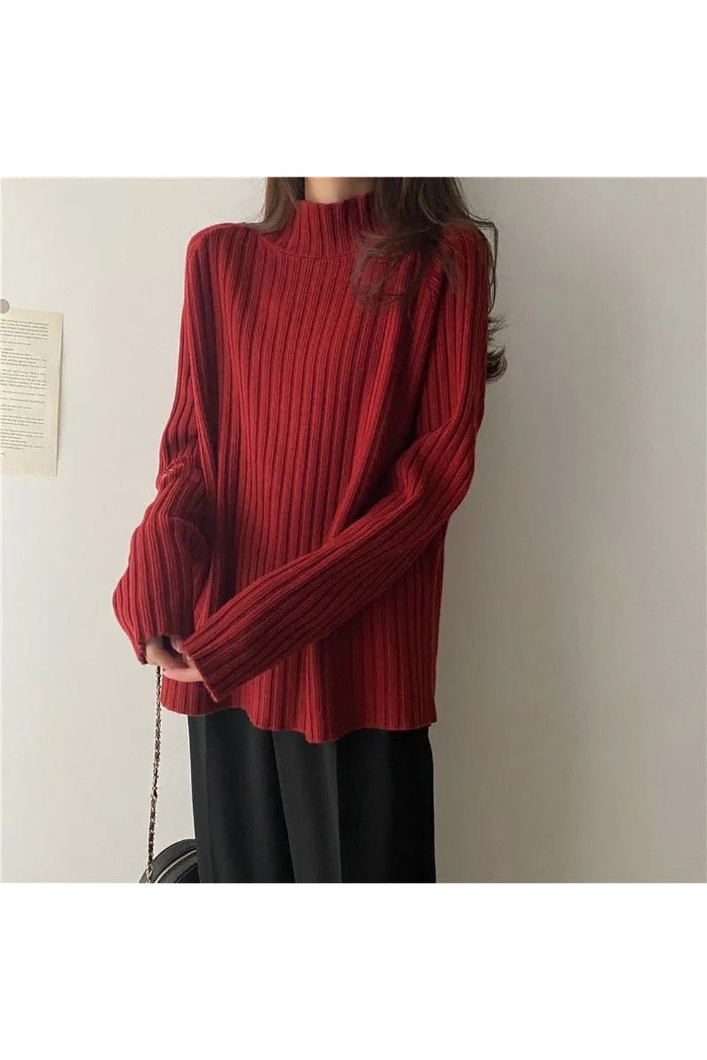 Y2k Turtleneck Solid Office Sweater