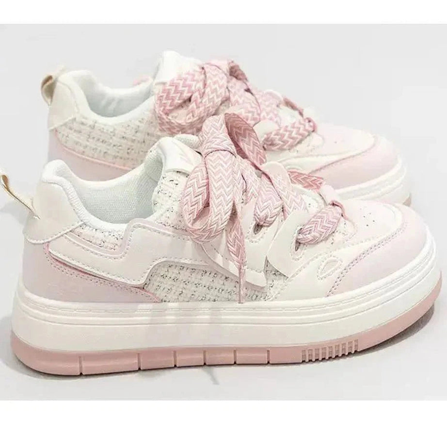 Y2k Tweed & Pink Ribbon Sneakers