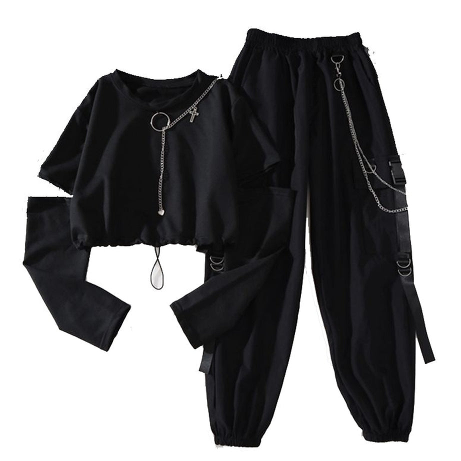 Y2k Two-piece Aesthetic Suit Set With Chains