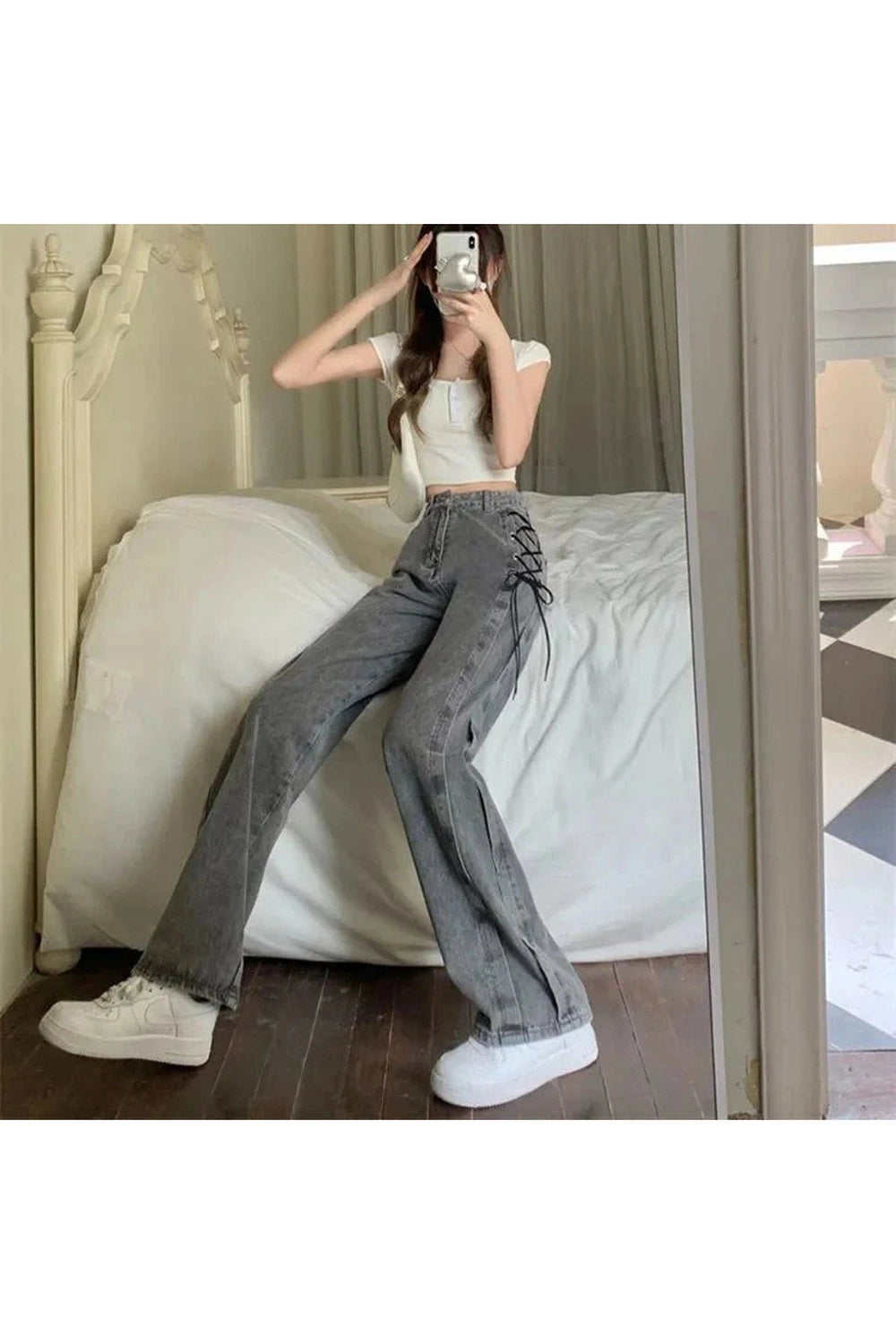 Y2k Urban Edge Lace-Up Denim