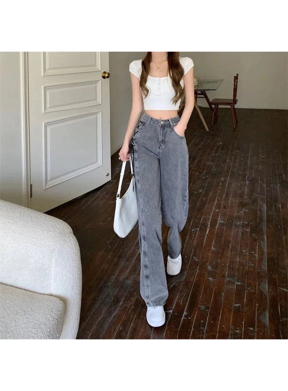 Y2k Urban Edge Lace-Up Denim