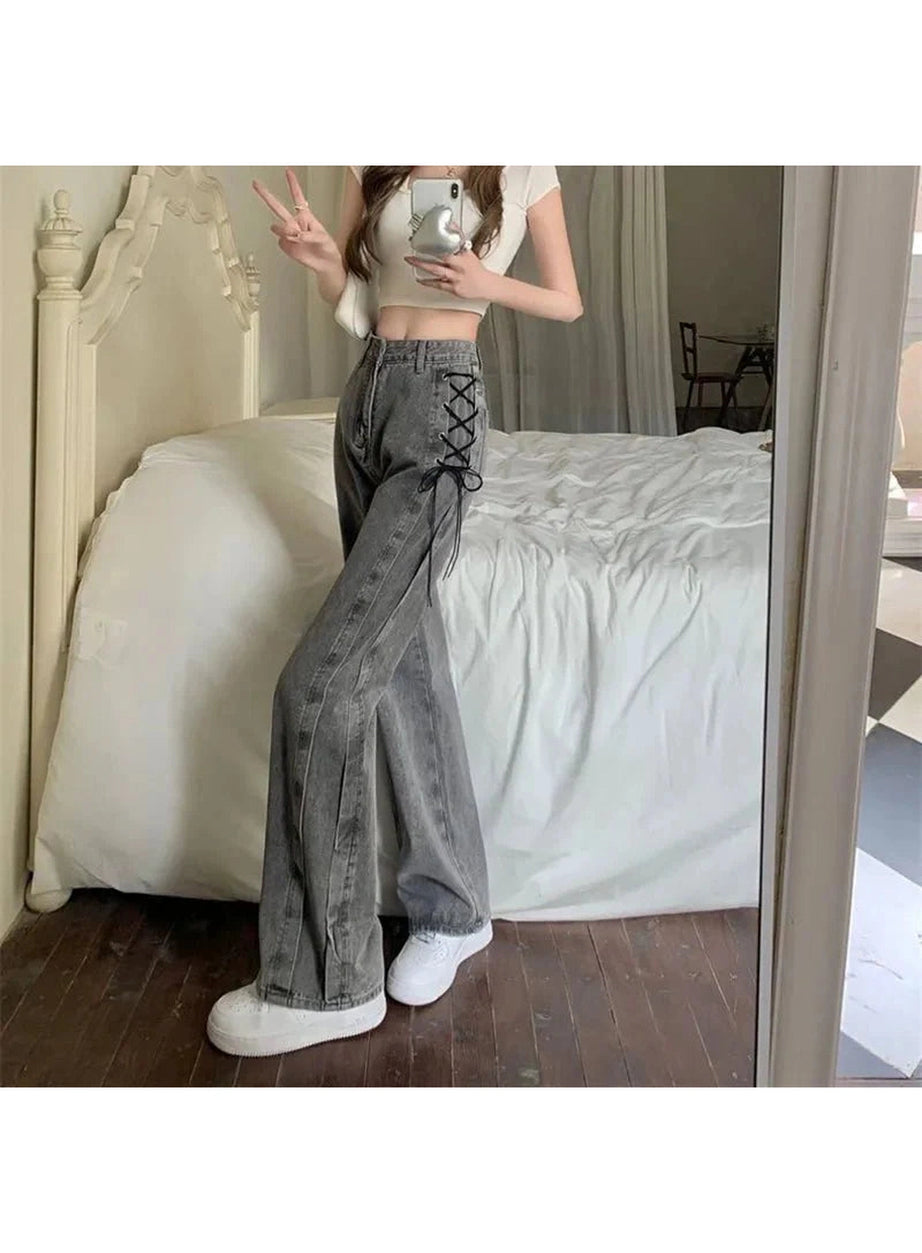 Y2k Urban Edge Lace-Up Denim