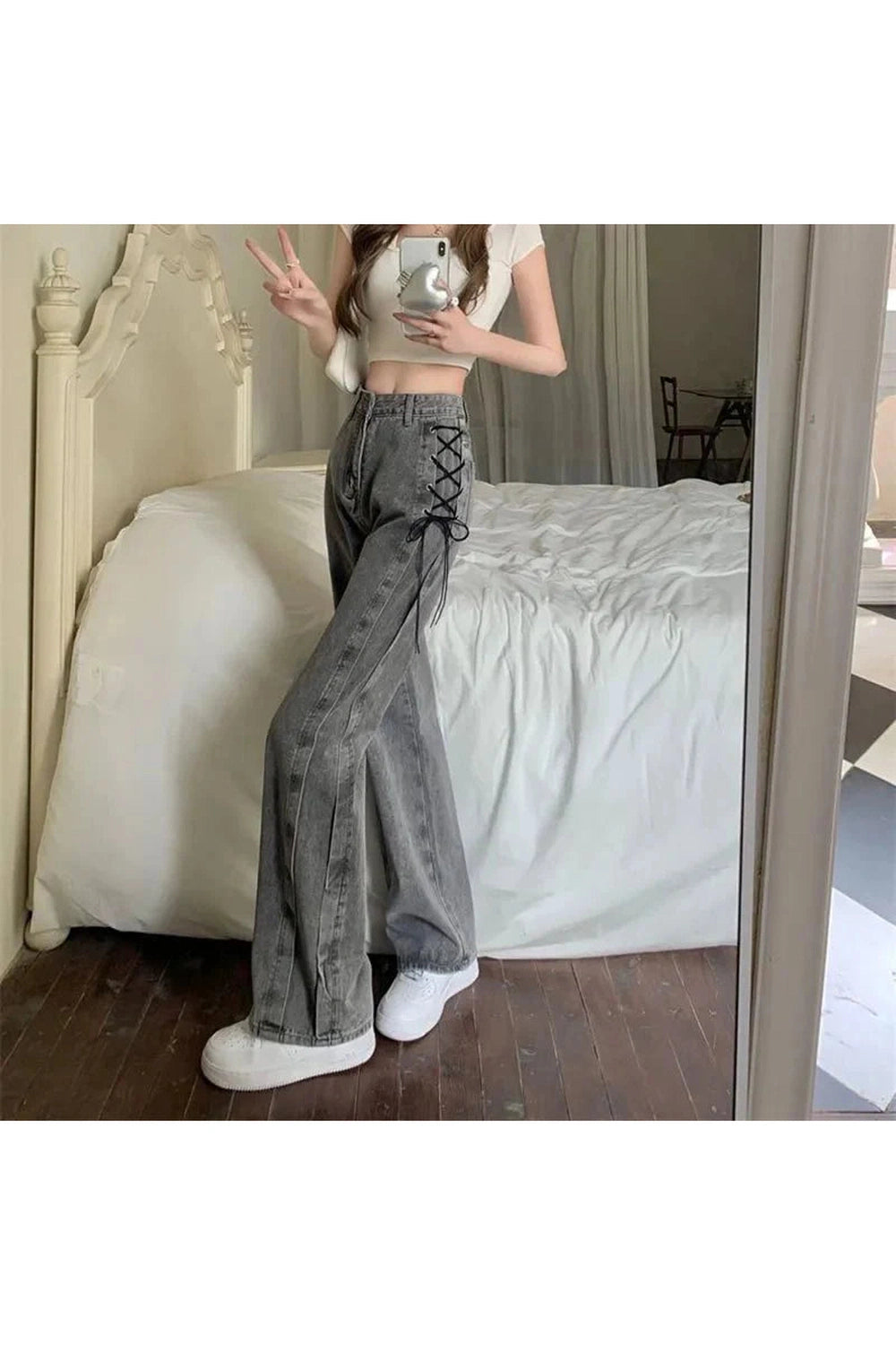 Y2k Urban Edge Lace-Up Denim